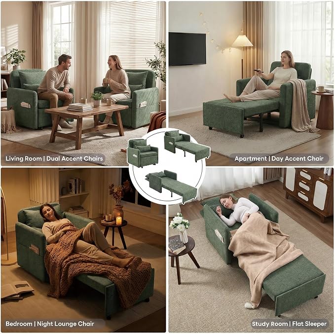 Iroomy 5-Level Adjustable Convertible Sleeper Chair Set of 2, 3-in-1 87'' Long - Image 6