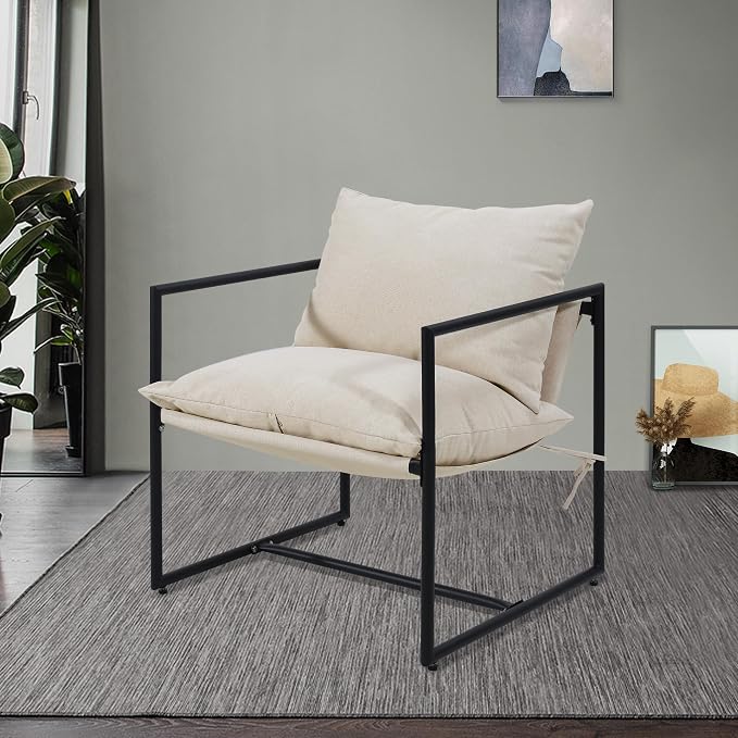 Kromax Sling Accent Chair, Cozy Living Room Chairs, Square Metal Frame by KROMAX