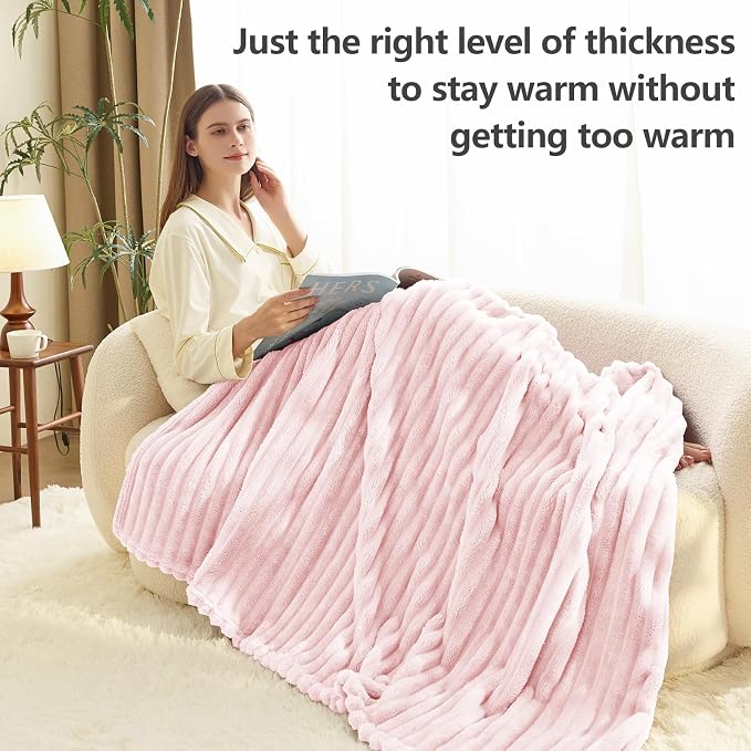 HIMEET Pink Ribbed Throw Blanket - Image 3