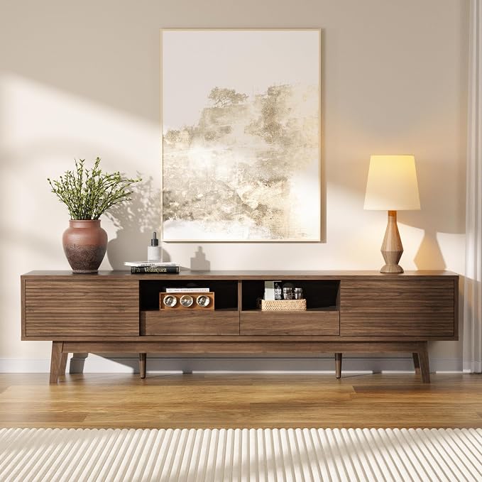 MU 70 Inch TV Stand for TVs up to 80 Inch, Mid Century Modern TV Console - Image 3