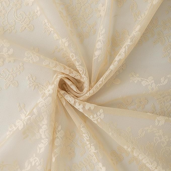 YJ YANJUN Vintage Lace Curtains 132 Inches Long-Victorian Floral Fancy Beige - Image 6