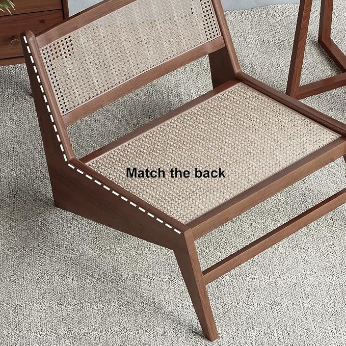 homary Mid Century Modern Chairs Set of 2, Japandi Walnut Rattan and Wood - Image 6