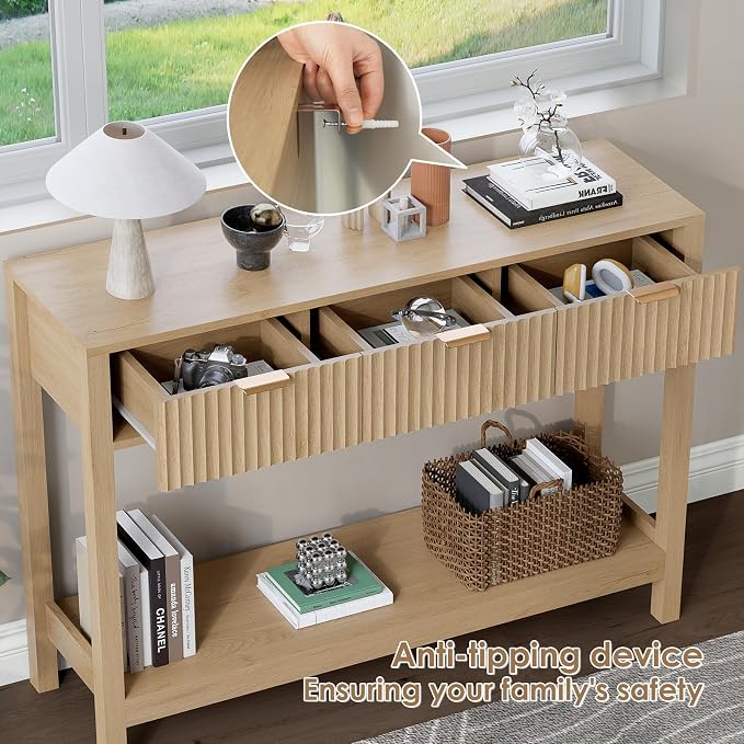 Nasonet Fluted Console Table, Wooden Sofa Table - Image 5
