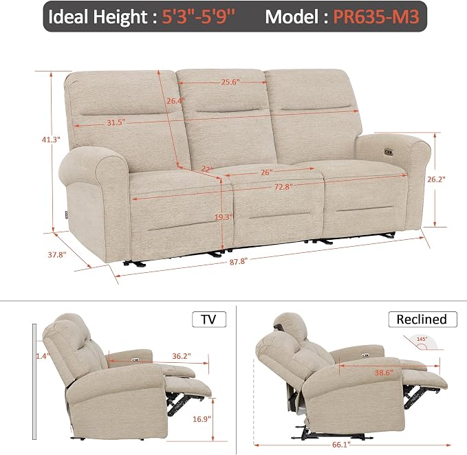 MCombo 87.8" Wall Hugger Power Reclining Sofa - Image 3