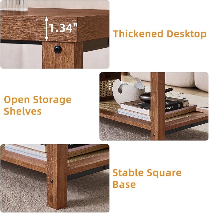 Lerliuo Boho Coffee Tables for Living Room, Rattan Center Table - Image 4
