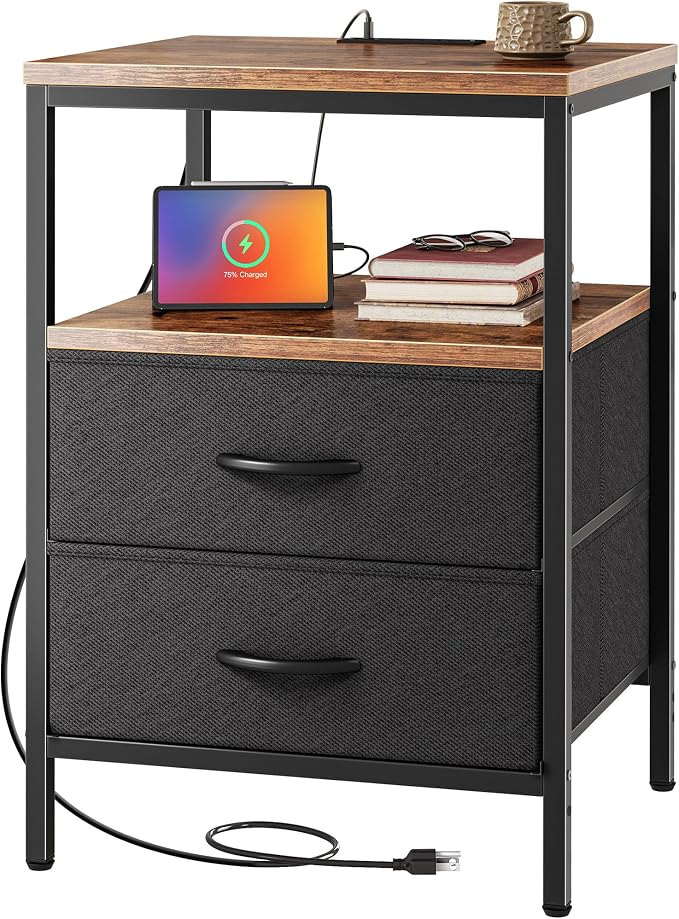 Huuger Night Stand with Charger Station, 27.7 Inch Tall Nightstand, Bed Side by Huuger