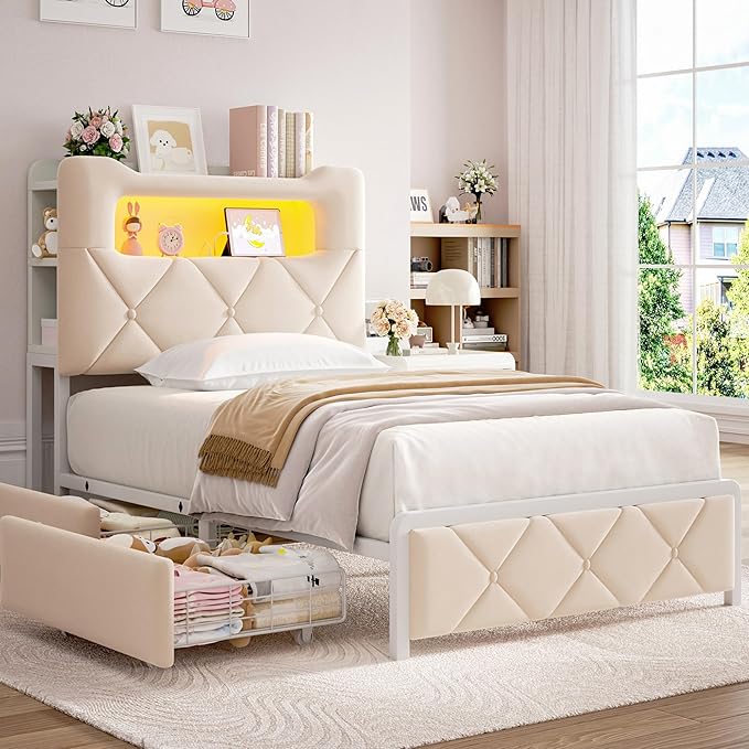 Twin Upholstered LED Bed Frame by JOCOEVOL