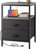 Huuger Night Stand with Charger Station, 27.7 Inch Tall Nightstand, Bed Side by Huuger