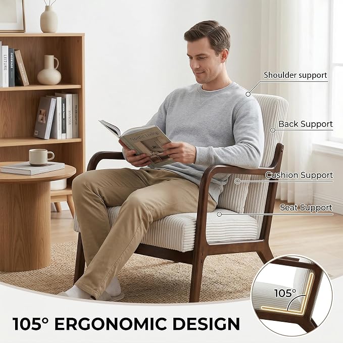 Mid Century Modern Accent Chair, Upholstered Corduroy Armchair - Image 4