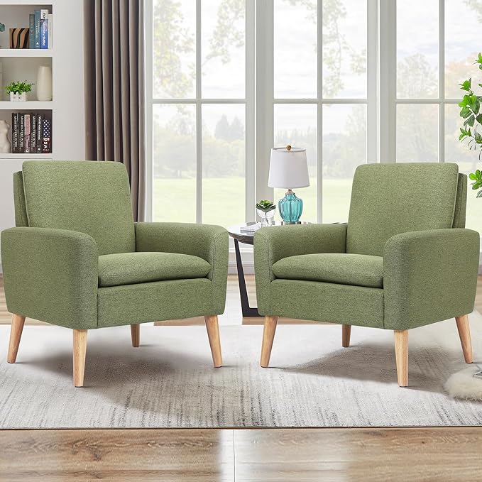 Accent Chair Set of 2 Living Room Mid-Century Modern Chair, Upholstered Fabric by Lohoms