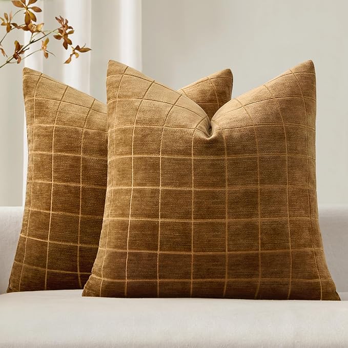 MIULEE Decorative Chenille Check Throw Pillow Covers Vintage Plaid Couch by MIULEE