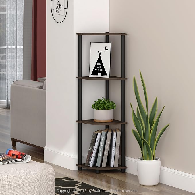 Furinno TURN-N-TUBE Corner Shelf, 4-Tier Corner Bookshelf, Display Storage - Image 2