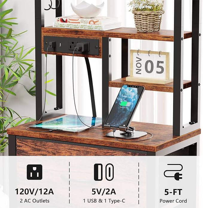 Furnulem Tall Night Stand with LED & USB Ports, 45.3inch Nightstand with Open - Image 6