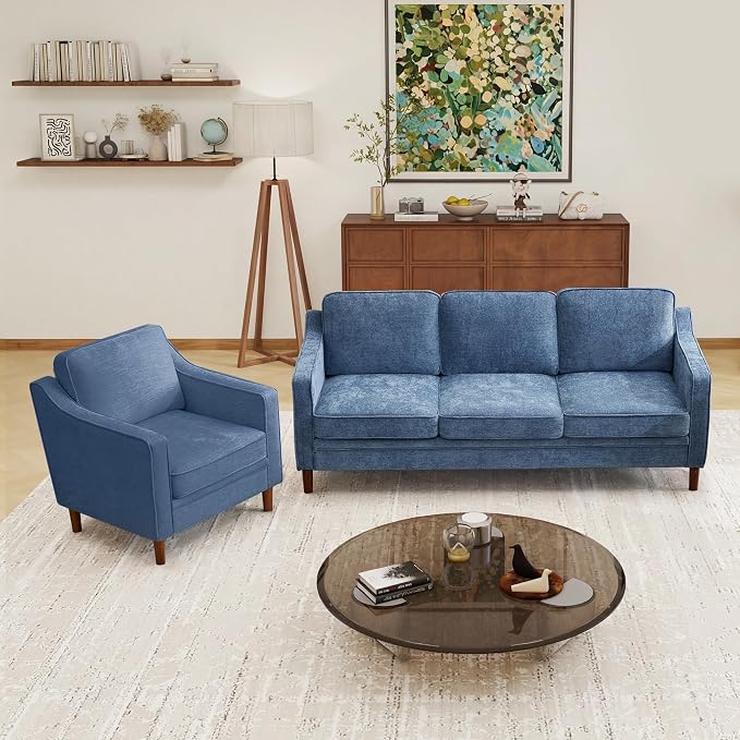 Kingfun Living Room Furniture Sets, 3 Seater Couch and Armchair, Mid Century by KINGFUN-Anexcitingoption