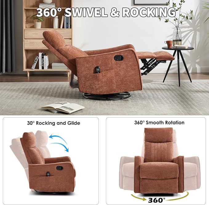 Trustyue Swivel Rocker Recliner Chair, 360° Swivel Recliner - Image 6