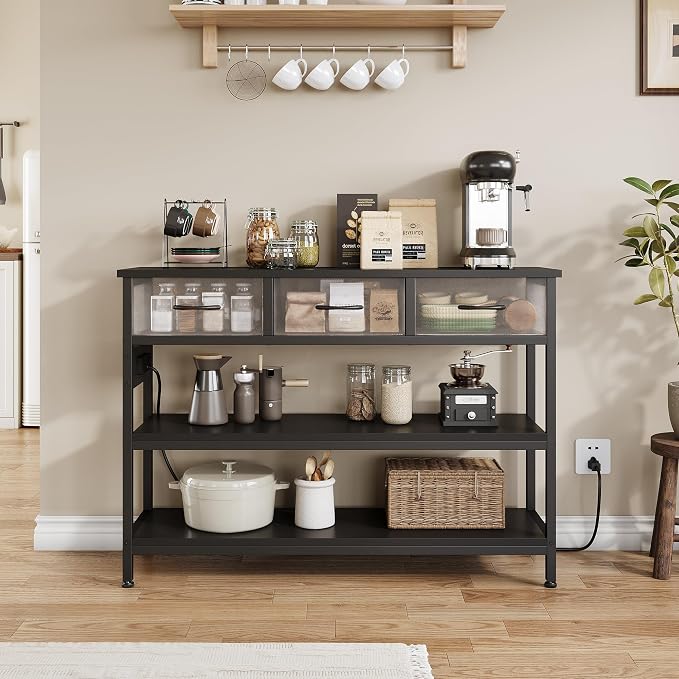 Lulive Entryway Table with Power Outlets, Console Table with 3 Fabric Drawers - Image 7