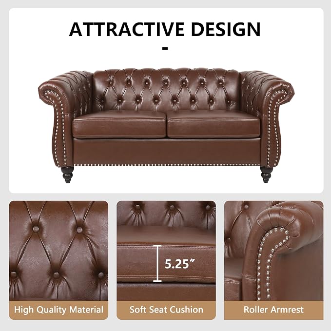 QHITTY 3 Piece Living Room Set, Sectional Chesterfield Sofa Chair Contemporary - Image 4
