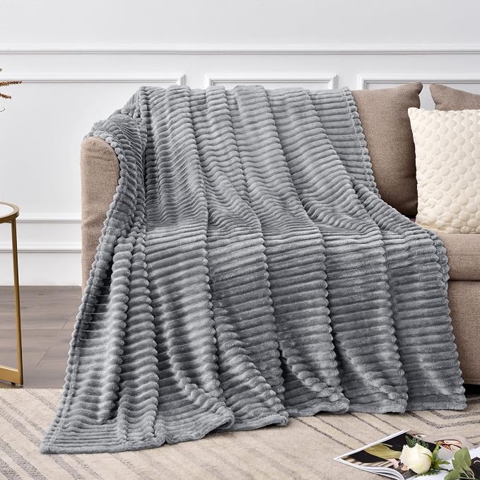 BEDELITE Fleece Blanket Twin Size – 3D Ribbed Jacquard Soft and Warm Decorative - Image 2