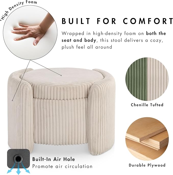 Furniture of America Lennox Modern Chenille 25-inch Round Storage Ottoman - Image 4