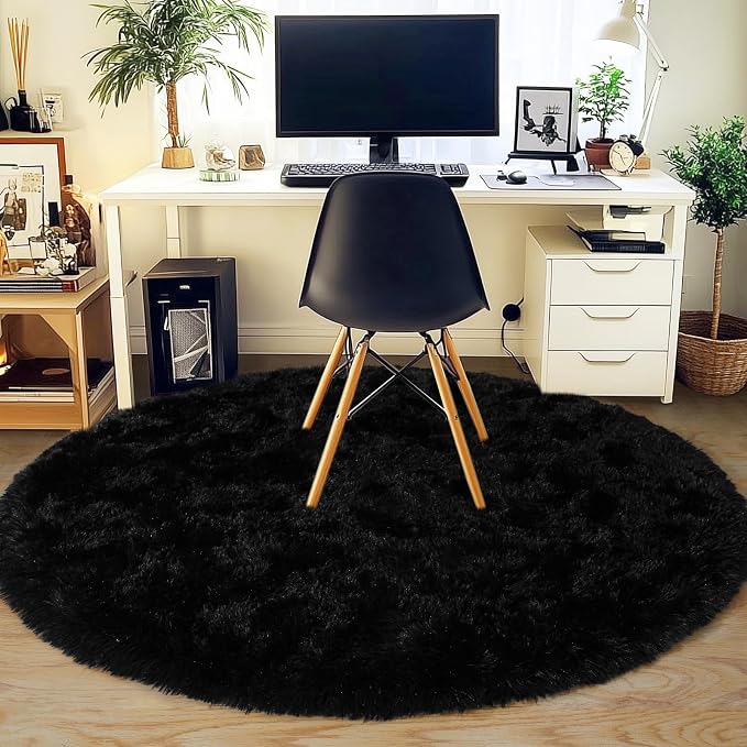 3'x3' Black Round Rug for Bedroom, Ultra Soft Fluffy Circle Rug for Kids Girls - Image 7