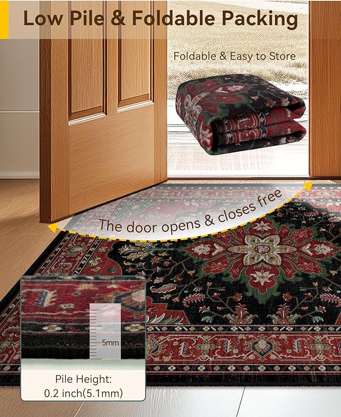 RELEANY Area Rugs 3'x5' Washable Non-Slip, Floral Vintage Distress Print - Image 3