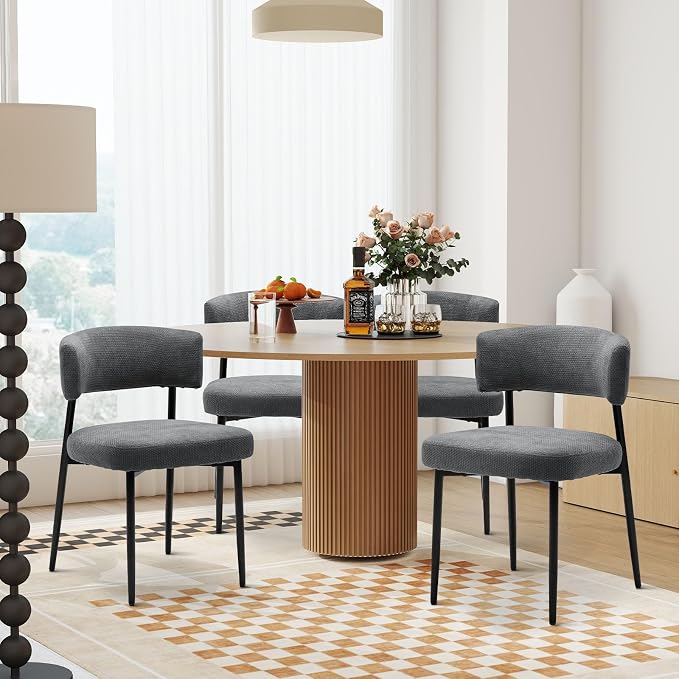 DUMOS Dining Chairs Set of 4, Mid Century Modern Chair Round Upholstered Curved - Image 3
