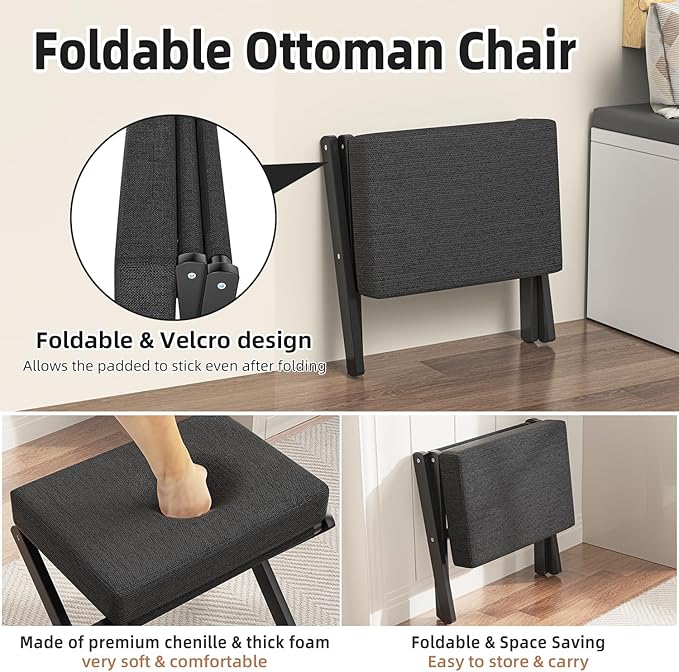 BAMBOOHOMIE Foldable Foot Stool Ottoman, Small Padded Foot Rest - Image 5