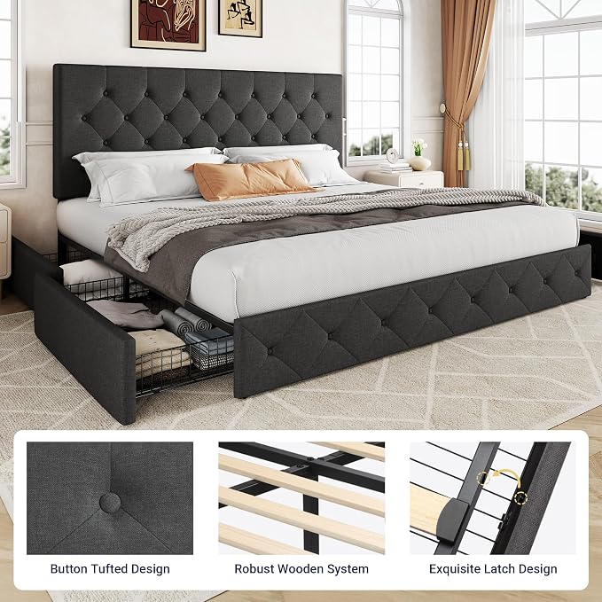 Allewie Upholstered King Size Platform Bed Frame - Image 6
