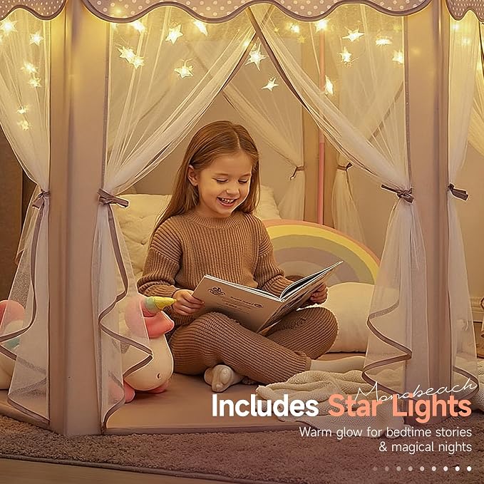Monobeach Princess Play Tent for Girls: Brown Large Kids Castle Playhouse - Image 3