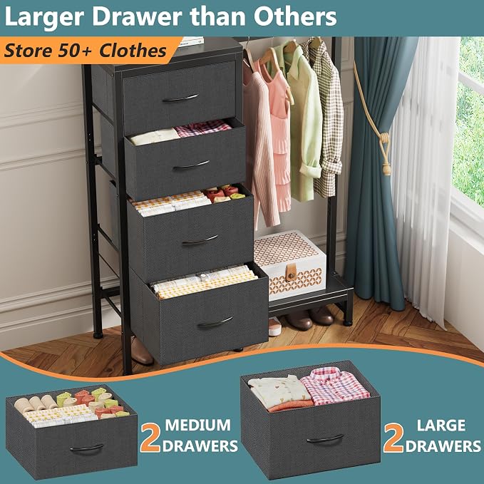HIGDBFE Dresser with Hanging Rack, 4 Drawers Small Closet - Image 5