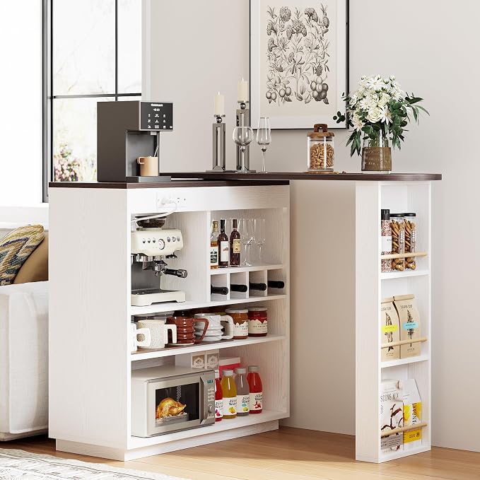 ModernMate Bar Cabinet with Storage 360° Rotating Home Bar Table with Power - Image 9