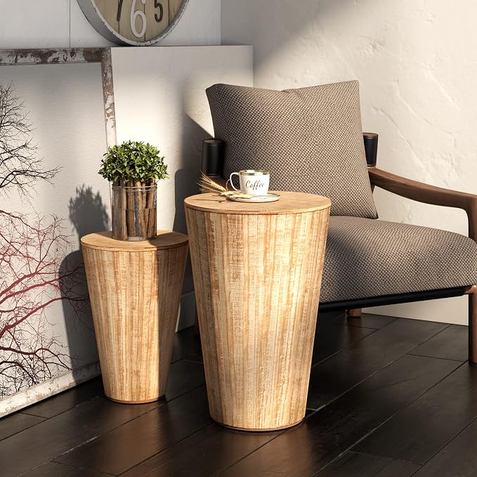 Aoikax Farmhouse Nesting Barrel Side Table, Rustic Space Saving Storage End - Image 4