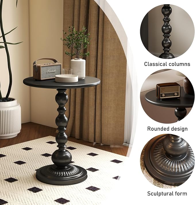 Funecy Metal Small End Table, Vintage Matte Black Round Side Table Nightstand - Image 4