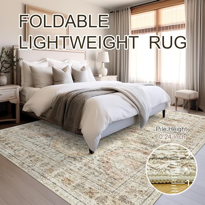 9x12 Area Rugs for Living Room, Non Slip Machine Washable Vintage Rugs - Image 8