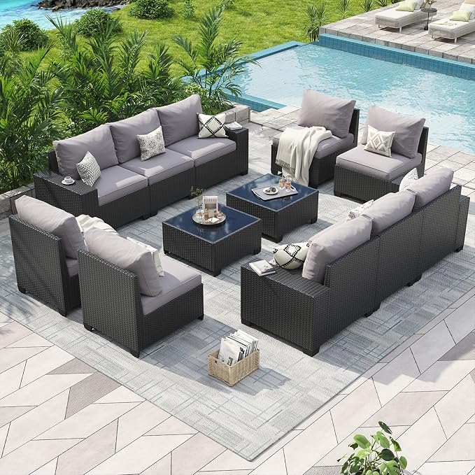 Aoxun Patio Furniture Set, Widen Armrests Wicker Outdoor Sectional by Aoxun