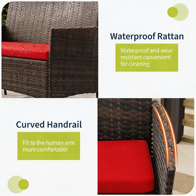 4-Piece Outdoor Furniture Set, PE Rattan Wicker Chairs - Image 6