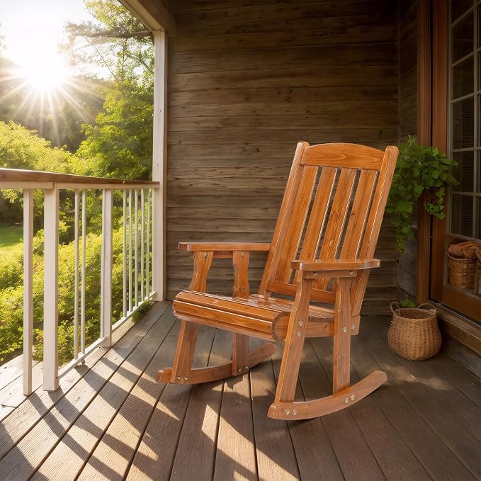 VINGLI Outdoor Rocking Chair, Heavy Duty 600 LBS Wooden Rocking Bench - Image 6