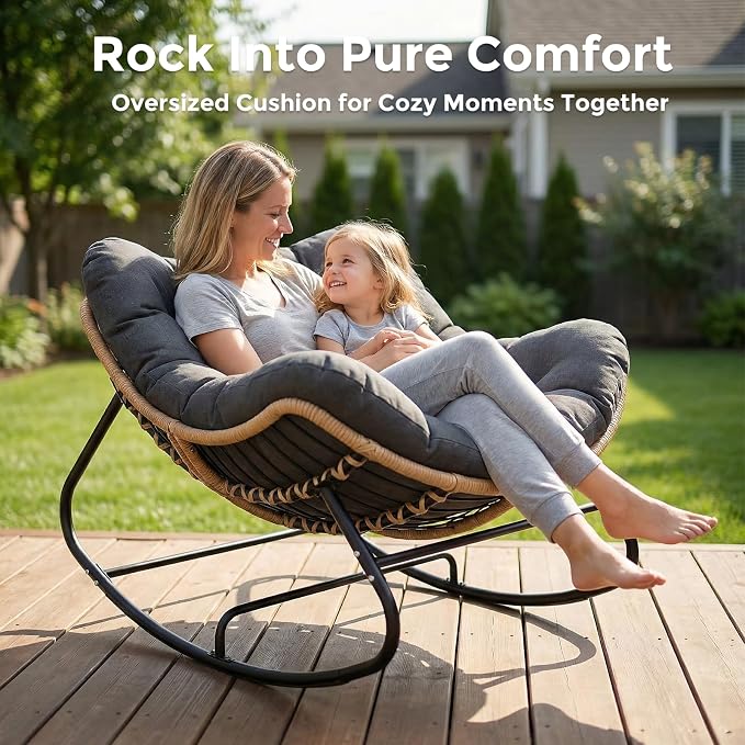 SWITTE Outdoor Papasan Rocking Chair, Oversized Patio Egg Chair - Image 8