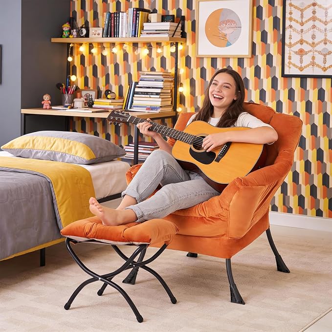 MBOOYOME Lazy Chair with Folding Ottoman, Modern Accent Armchair with Armrests - Image 2