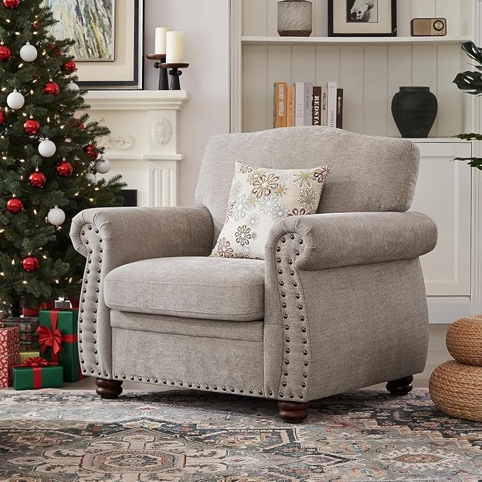 ONBRILL Nailhead Trim Armchair, Rolled Arm Accent Chair by ONBRILL