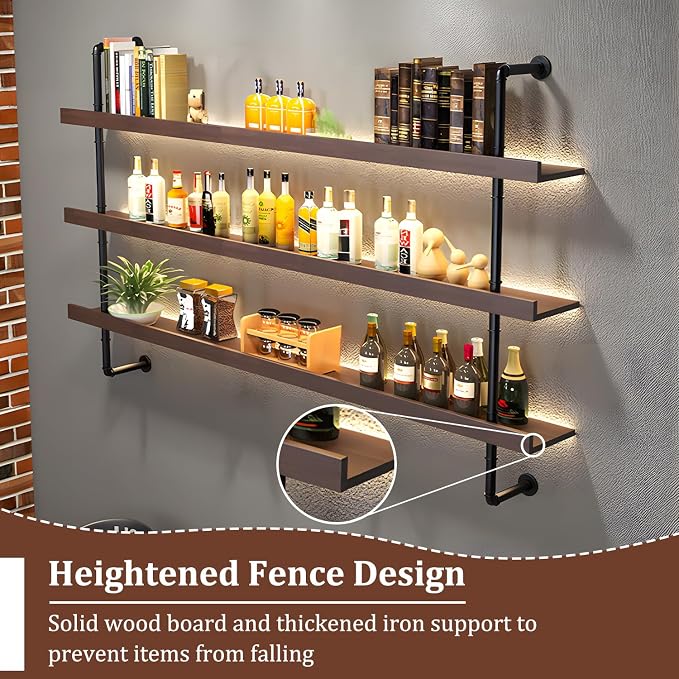 Solid Wood Wall Mounted Wine Rack, Large Bar Shelf - Image 3