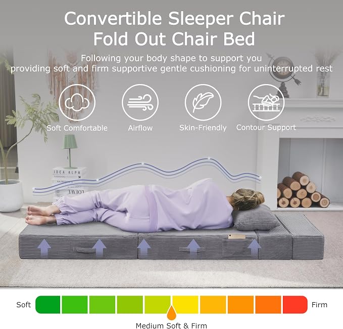 Folding Sofa Bed, 4 in 1 Convertible Sleeper Chair - Image 4