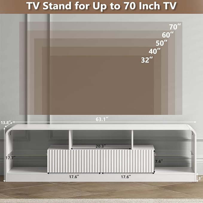 TV Stand for 60/65/70 Inch TVs, Modern Curved TV Console - Image 2