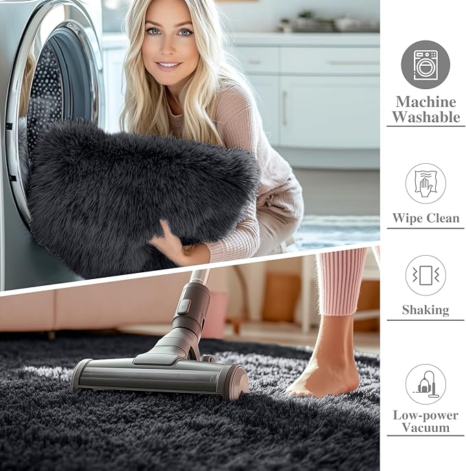 OLANLY 3x3 Machine Washable Small Bedside Rug, Soft Fluffy Shaggy Entryway - Image 2
