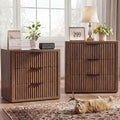 Night Stand with 3 Drawers, Fluted Bed Side End Table with Metal Handle by LOOMORA