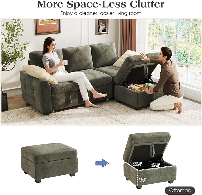 Ihanherry Modular Convertible Sectional Sofa Bed, Reversible Chaise & Storage - Image 5