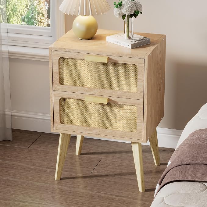 YAUKOMEL Rattan Nightstand, Wood End Table, Side Table - Image 4