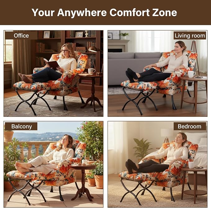 Welnow Lazy Chair with Ottoman, Modern Accent Chair with Armrests and a Side - Image 6