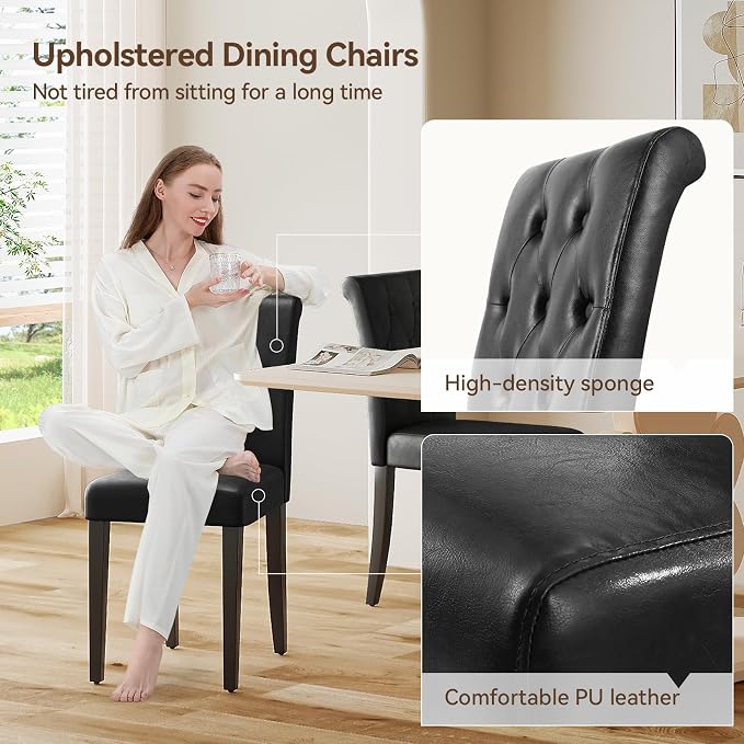 Welzona Upholstered Dining Chairs Set of 6, Button Tufted Parsons Dining Chair - Image 6