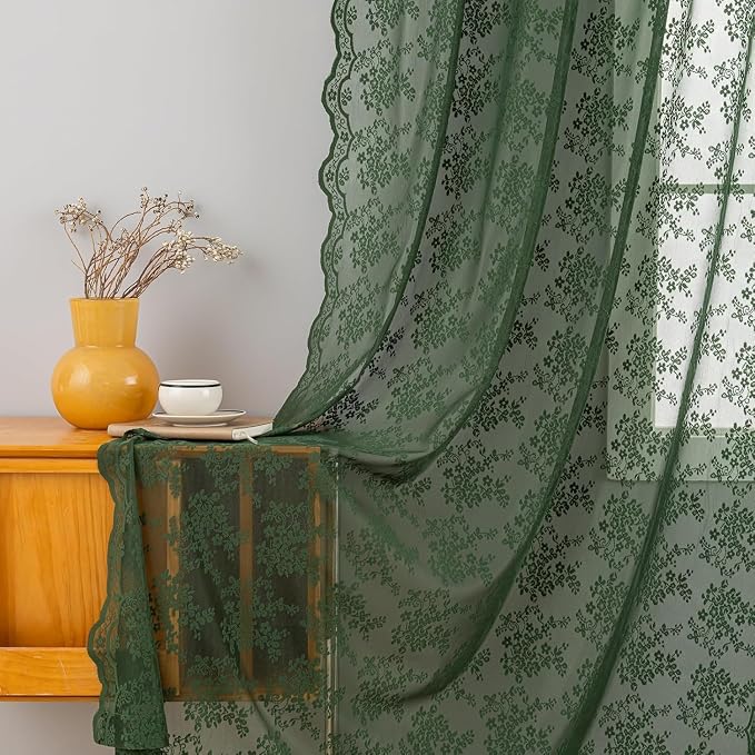 YJ YANJUN Vintage Lace Curtains 90 Inches Long-Victorian Floral Pattern Dark - Image 3